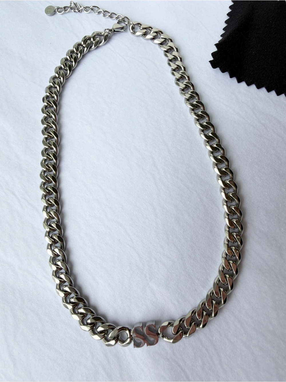 NWT Silver-Tone Curb Chain Necklace with SS Initial Accent Necklace W/Box